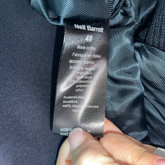 Neil Barrett Mens Coat Size 48 Blue Slim Fit Knit Sleeve And Back Pea Casual - Picture 7 of 12